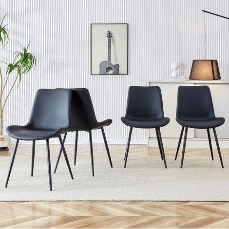 Sedia da pranzo in metallo e pelle PU nera, ergonomica, con gambe in metallo e piedini antiscivolo,50×47×83cm (1/5)