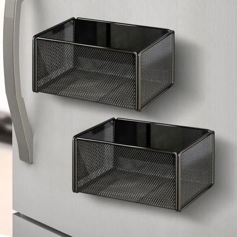 Etagere Magnetique, pour Réfrigérateur Lot de 2 Noir Étagère Frigo sans Percage Support Épices Cuisine Rangement Frigo Métal Aiman (1/5)