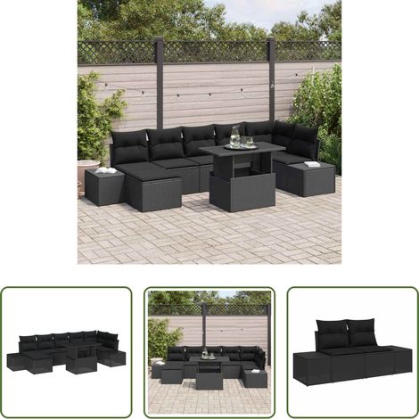 Gartentisch - Garten-Sofa-Set mit Speicher 8 pcs Schwarz Poly Rattan (1/5)