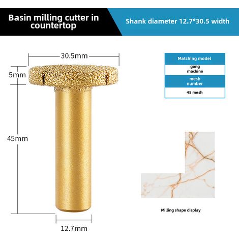 Fraise pour vasque sous comptoir – manche 12,7x30,5 – coupe marbre/pierre, rainurage, tête de meulage, découpe granite (1/5)