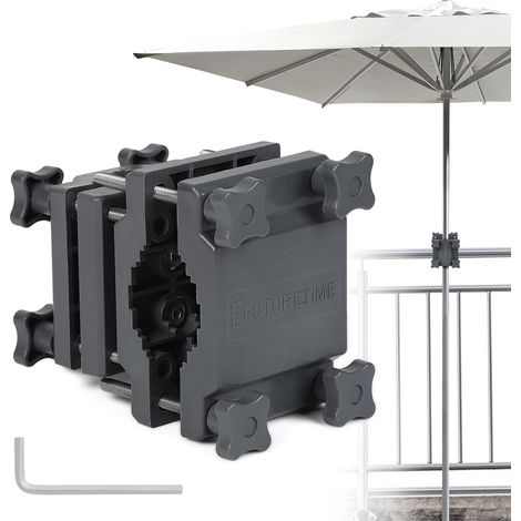 Befestigung für Balkon-Sonnenschirme, Sonnenschirmständer für Sonnenschirme Ø 22–38 mm, Sonnenschirmhalterung für quadratische Balustrade 25–60 mm oder runde Balustrade Ø 25–40 mm, Grau