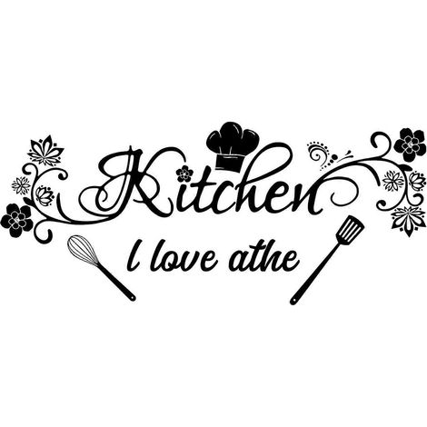Sticker de cuisine noir et blanc – motif floral et ustensiles – pour salle à manger (1/5)
