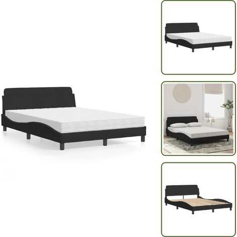 Lit avec matelas noir 120x200 cm velours - Lit Double - Lit Design - Lit Velours - Lit Avec Sommier - Literie (1/5)