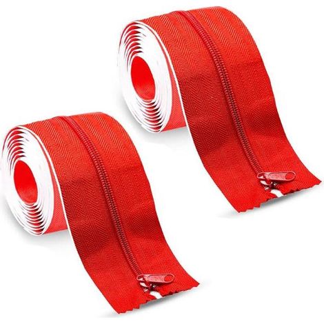 Lot de 2 fermetures éclair anti-poussière robustes auto-adhésives – Pour maison, usines, serres– Rouge (1/5)