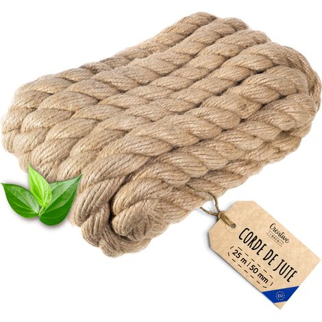 Creative Deco 25m Corde Jute 50mm - Personnalisable, Solide, Naturelle