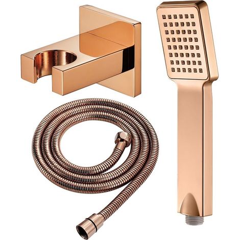 Kaelt - Ensemble de douchette, avec pommeau de douche flexible, pommeau de douche carré à économie d'eau, support en laiton, or rose. (1/5)