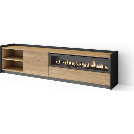 Skraut Home - TV-Schrank, Lowboard, für Wohnzimmer und Esszimmer, 207x37x50cm, Für TV-Geräte bis zu 80", Elektrokamin., LED, Moderner Stil, Eiche Schwarz (1/5)