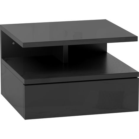 GagaTable de chevet suspendue avec tiroir et etagere bois 35x32x22.5 cm noir brillant (1/5)
