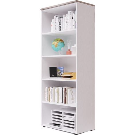 Libreria da ufficio a giorno con top colore Olmo H212x90x45cm