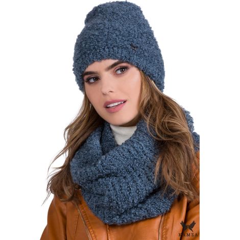 Conjunto Nymfa de gorro bukla con calentador de cuello, color vaquero. (1/3)
