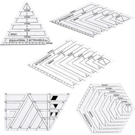 5 pièces/ensemble de règles graduées pour patchwork, couture et quilting, idéales pour les triangles et les travaux manuels. (1/4)