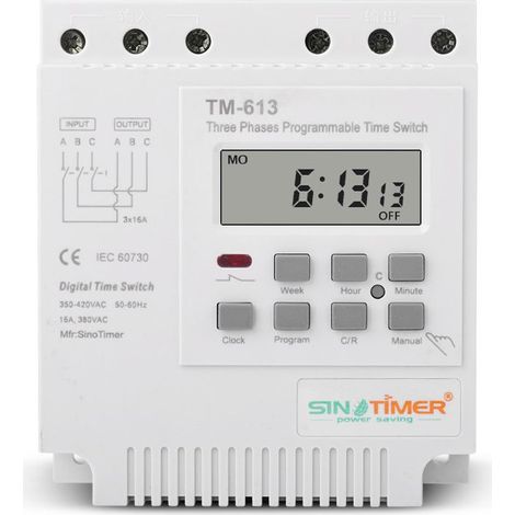 TM-613 Programmable Time Relay 380V/50-60Hz 16A Weekly Relay Power Timer Switch 3 Phase Timer Switch Smart Digital Clock (1/5)