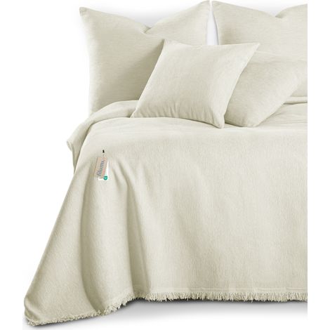 Colcha Filumi talo con flecos color crema 170x210 (1/5)