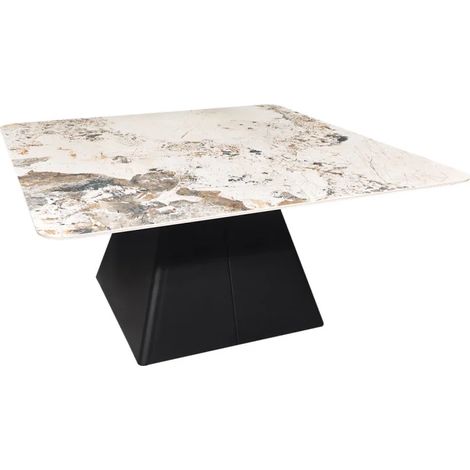 Table basse carrée céramique marbrée beige pied trapèze - OSWALD (1/5)