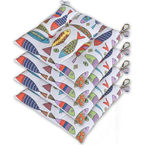 Set 4 Cuscini Sedia Morbidissimi Imbottiti Ovatta Universali Cotone Multicolore Lavabile