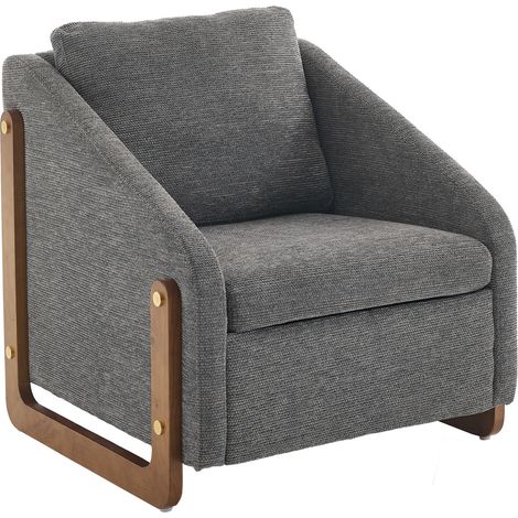 057 fauteuil, fauteuil d'appoint pour salon, fauteuil lounge, chaise moderne avec accoudoirs en bois, avec coussin de dossier, tissu chenille gris, 73,573,573,5 cm, lot de 1 (1/5)