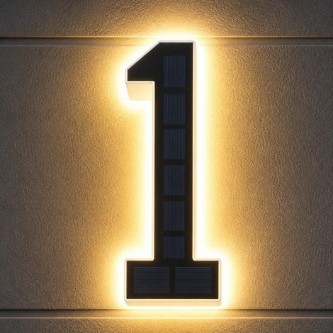 Numéro de maison solaire étanche éclairé pour l'extérieur (1 noir., 23cm) (1/5)