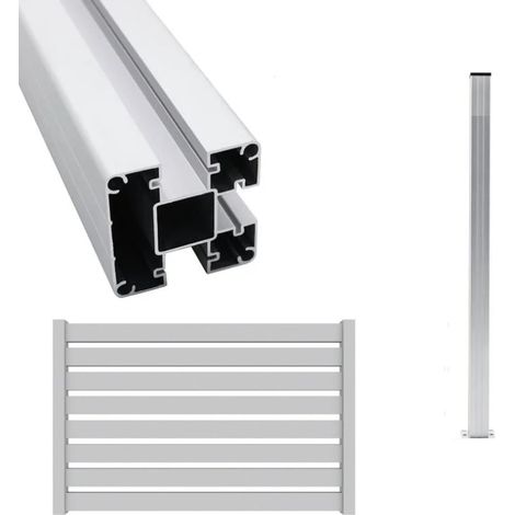 Palo Alluminio colore Bianco per recinzioni frangivento staccionate sezione 80x80mm H 185cm con piastra di ancoraggio, tappo e profili