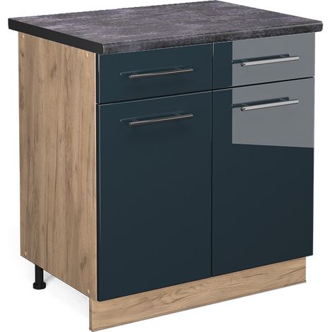 Mobiletto base per cucina Fame-Line, Blu scuro lucido, 80 cm , PL Antracite, Vicco