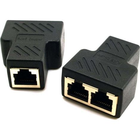 Coupleur RJ45 [2 pièces], adaptateur répartiteur Ethernet RJ45 1 vers 2, rallonge de câble Ethernet, 1 femelle vers 2 femelles RJ45 (noir) (1/4)