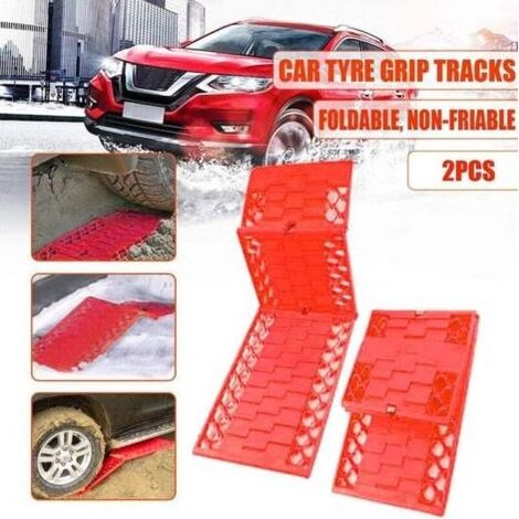Lot de 2 tapis de traction antidérapants pour voiture – Matériau PP résistant – Pour neige, boue et sable – Conception hexagonale en nid d'abeille (1/5)