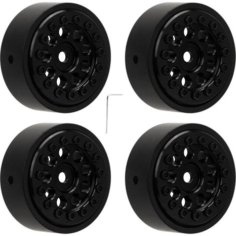 4 Pièces Jante Alliage d'Aluminium Noir 1.0 Pouce pour Voiture Tout-Terrain RC 1/24 FMS FCX24 (1/5)