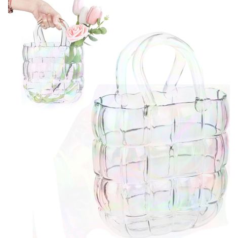 Jarrón cuadrado de vidrio coloreado a mano con forma de bolsillo, decorativo para tulipanes o popurrí. (1/5)
