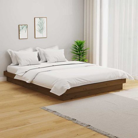 vidaXL Estructura de cama doble sin colchón madera maciza marrón miel (1/5)