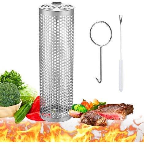 Panier Griller Roulant – Acier Inox – Cylindrique – Portable – Viande – Camping/Pique-Nique – BBQ (1/5)
