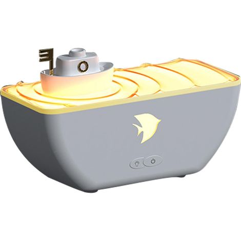 Humidificateur à brume fraîche, humidificateur de bureau design bateau, humidificateur silencieux avec lumières, humidificateur à lumière 7 couleurs, 20 x 12,4 x 8,8 cm (1/4)