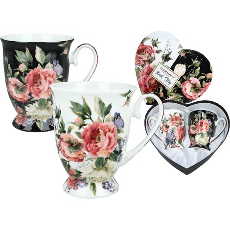 Coffret cadeau de 2 tasses en céramique Carmani en forme de cœur et de fleur, 300 ml (1/5)