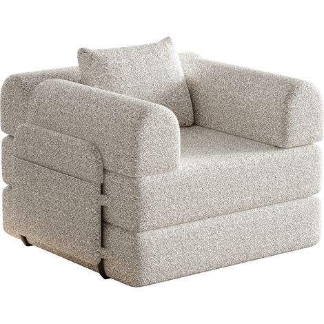 Canapé convertible 1 place avec coffre dans l’accoudoir, support en acier et base antidérapante, module modulable 2-en-1 couleur kaki  CHICFURN (1/5)