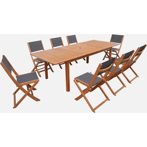 Set tavolo da giardino estensibile in legno di eucalipto con 8 sedie