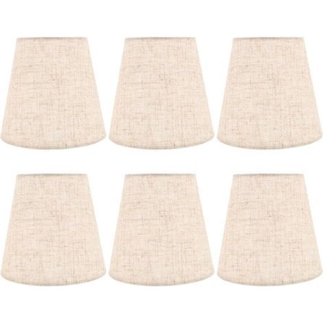 Ensemble de 6 mini abat-jour en lin naturel avec pince pour lustres et appliques murales, une solution polyvalente pour l'éclairage intérieur. (1/4)