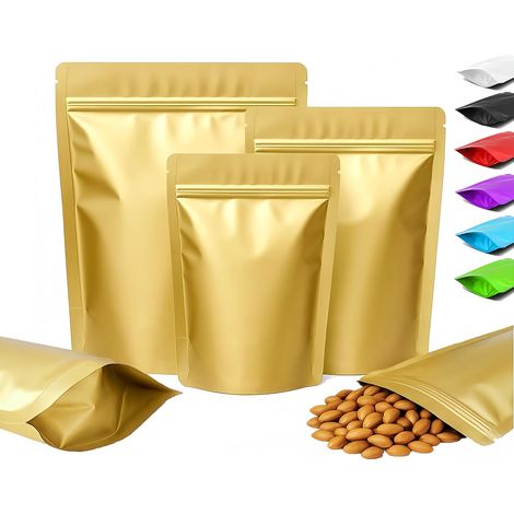 100 Sachets , Fermeture Zip Hermétique, Feuille Aluminium, Fond Plat Autoportant, Stockage Alimentaire (1/5)