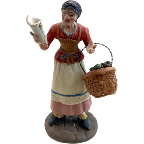 Donna con cesto e cono statuetta in terracotta artigianale per presepe napoletano da h 13 cm (1/2)