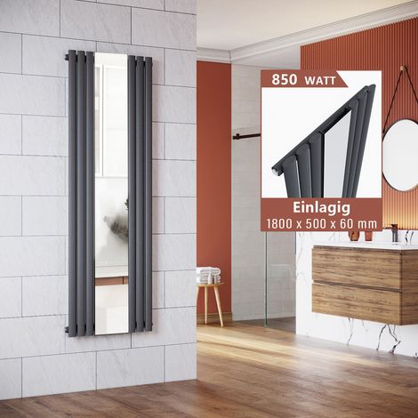 SONNI Design Heizkörper Vertikal mit Spiegel Anthrazit 1800x500mm Röhrenheizkörper Paneelheizkörper Einlagig (1/5)