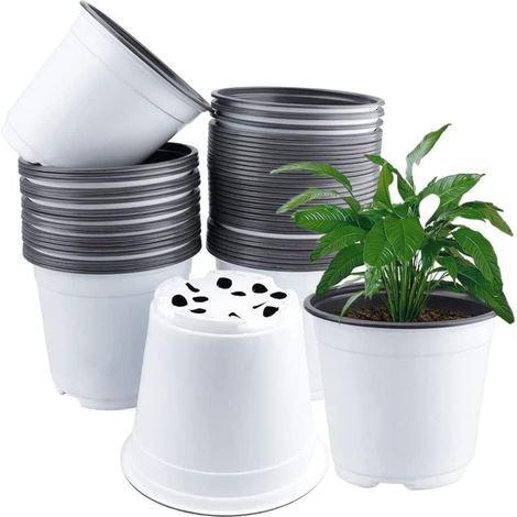 50 Pièces 15cm Pots de Fleurs en Plastique, Blanche Poids Léger Pots de Départ de Graines Pots de Semis de Pépinière Récipient pour Plantes à Fleurs (15 x 13cm) (1/5)