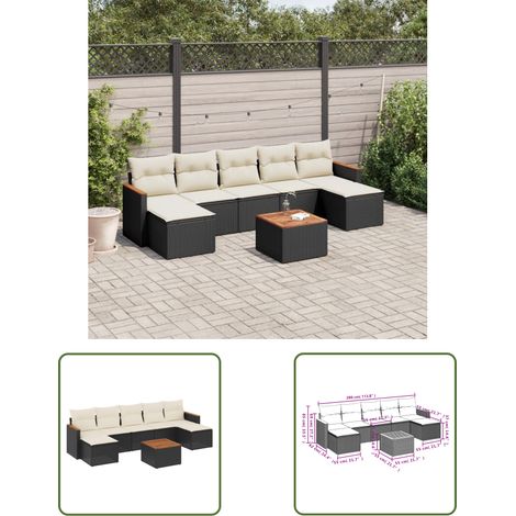 The Living Store Salon de jardin 8 pcs avec coussins noir résine tressée - Ensemble Salon De Jardin - Meuble Extérieur - Jardin Design - Mobilier De Jardin - Canapé D'extérieur (1/3)