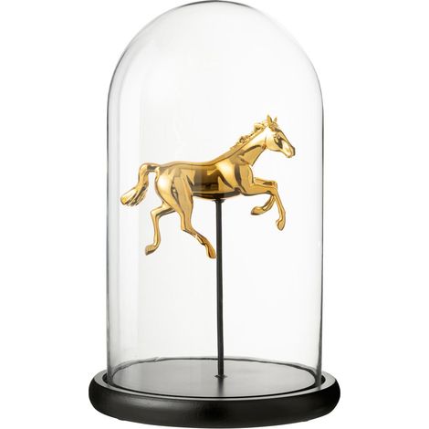 Cloche Déco en Verre "Cheval" 38cm Doré (1/2)