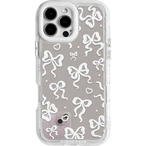 Compatible avec iPhone 16 Pro Max. Coque avec motif mignon de cœur, nœud papillon et miroir, design ruban, antichoc et protectrice. (1/5)