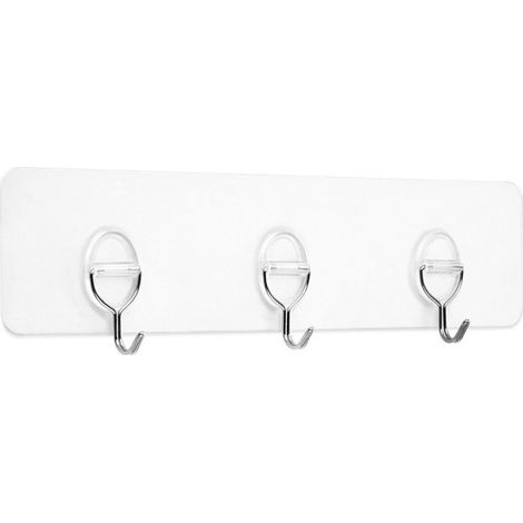 Cintre adhésif réutilisable triple crochets transparents - INOFIX