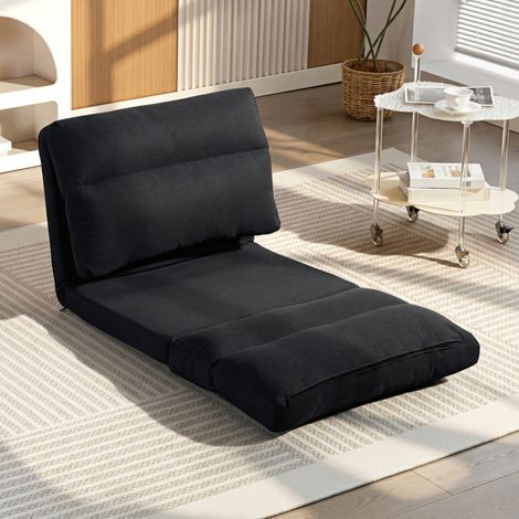 Fauteuil de sol, chaise longue, fauteuil convertible, inclinable de 90° à 180°, revêtement en tissu – 70 x 72 x 56 cm – noir (1/5)