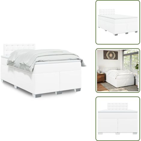The Living Store Sommier à lattes de lit avec matelas Blanc 120x200cm Similicuir - Lit Double - Literie Blanche - Literie Moderne - Matelas À Ressorts Ensachés - Sommier Tapissier (1/5)