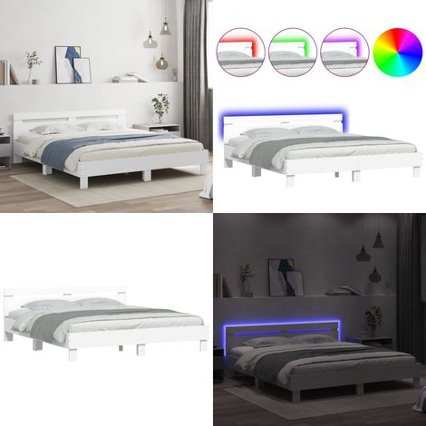 Cadre de lit avec LED sans matelas blanc 200x200 cm - Lit Double - Cadre De Lit - Éclairage LED - Sommier - Meuble Chambre - Home & Living (1/5)
