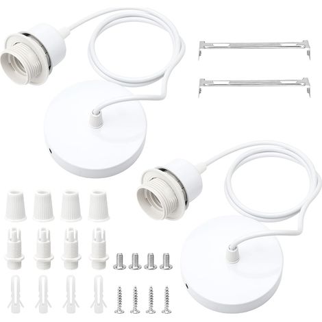 2 Pièces E27 Cable Suspension Luminaire Blancs, Câble Réglable 100cm, Compatible, Cache Fil pour Lustre, E27 Suspension Blanche, Pavillon Luminaire pour Cuisine, Salon, Salle à Manger (1/5)