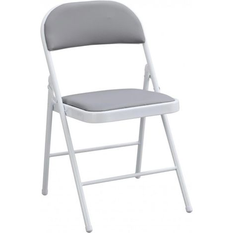 Elara Folding Chair with White Metal Frame and Gray Padded Seat, perfect for camping, beach, or garden use, featuring a compact size of 47x45x78 cm, lightweight and portable for easy transport. (1/5)