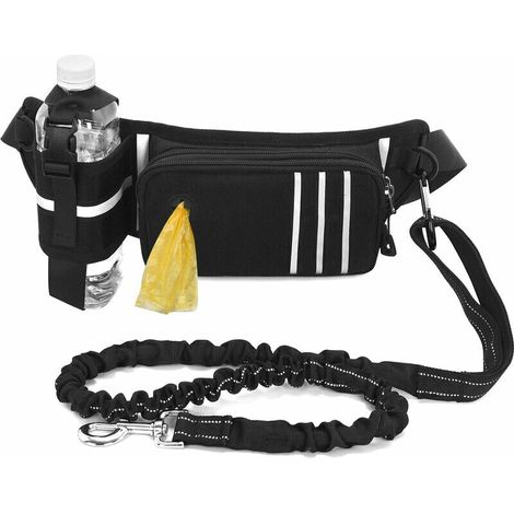 Sac banane mains libres pour chien avec ceinture réfléchissante avec élastiques rétractables Pochette distributrice pour sac à caca Ceinture réglable pour l'entraînement, la marche, le jogging (1/5)