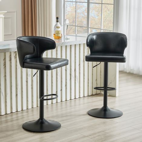 Ensemble de 2 tabourets de bar avec dossier, réglables en hauteur, pivotants à 360°, avec large base et repose-pieds, tabourets de cuisine modernes pour bar ou comptoir (tabourets uniquement). (1/4)