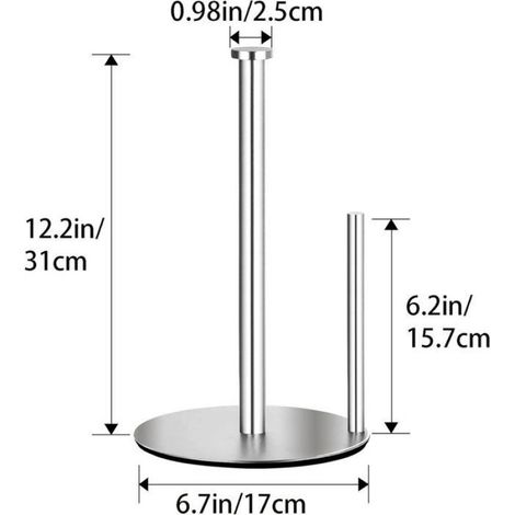 Porte-Rouleau Essuie-Tout - Acier Inoxydable - Pour Cuisine et Salle De Bain - 17 x 17 x 30,2 cm - 1 Pièce (1/5)